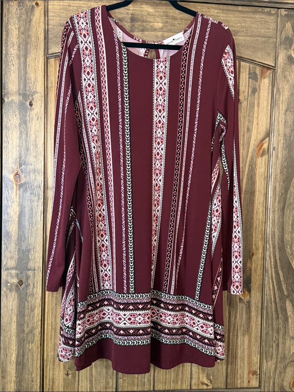 Derek Heart Burgundy Printed Long Sleeve Tunic Dress
